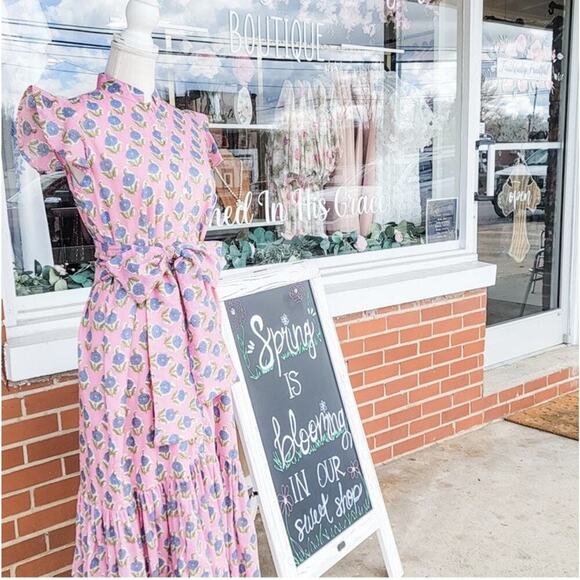 Darlington Isle Pink Floral Midi Dress 100% Cotton Preppy Charm Modest Womens XS - Picture 9 of 10